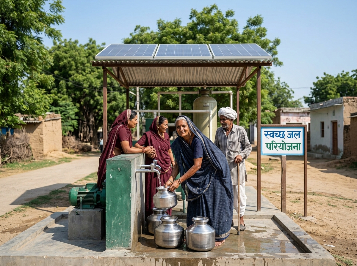 Rural Indian community clean solar-powered water filtration point