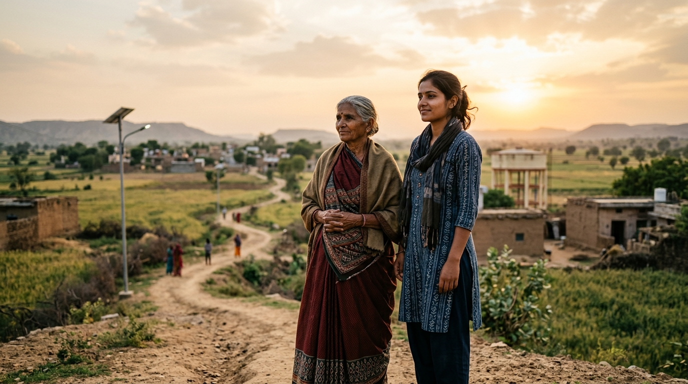 Young Indian community leader and village elder looking forward toward an empowered and dignified community future